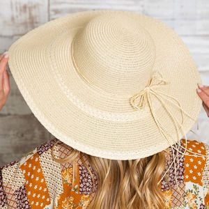 NEW Natural Raffia Woven Floppy Sun Hat in Beige Adjustable Crush Proof